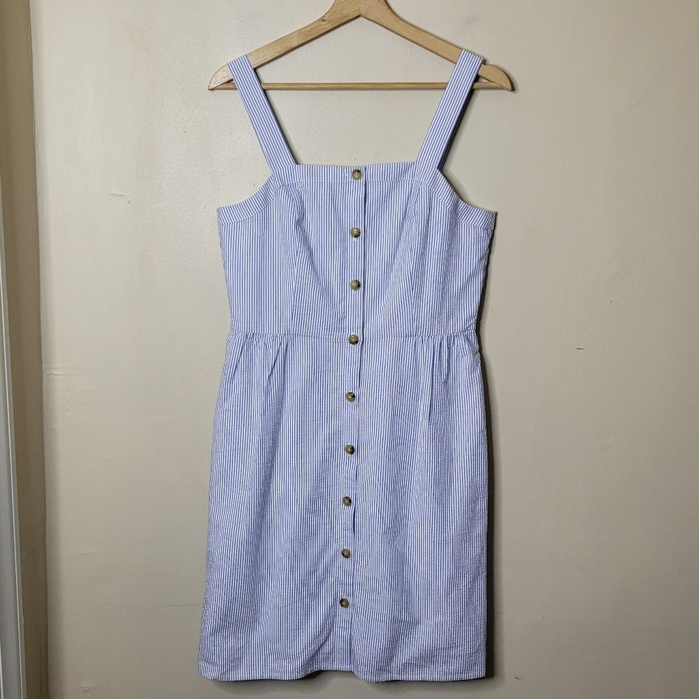 J. CREW Seersucker Button Front Striped Cotton Summer Jumper Dress Size 6 - Picture 3 of 10